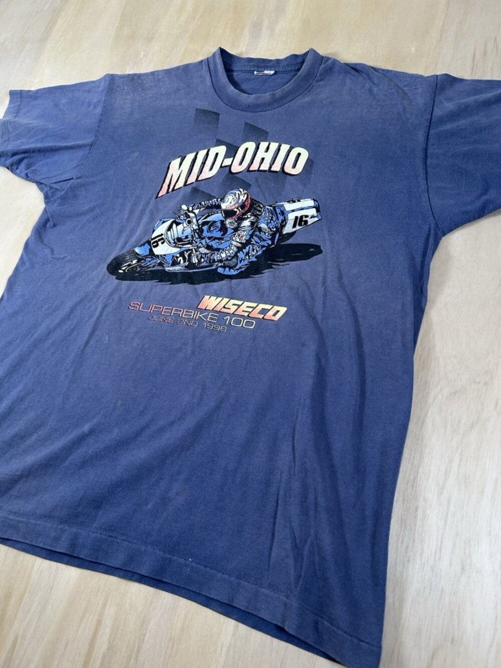 Vintage Wiseco Superbike Championship Mid-Ohio Graphic T Shirt Blue Large Faded